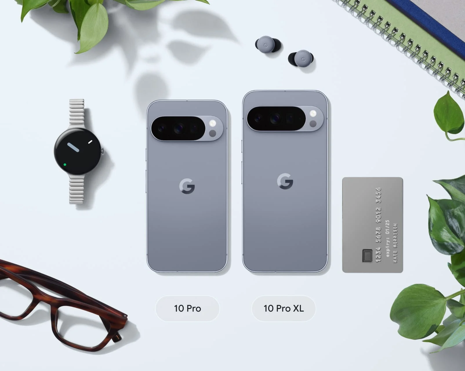 Pixel 10 Pro and Pro XL with Pixel Watch 4, Pixel Buds 2a and accessories
